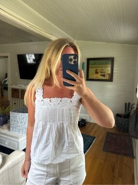 J. Crew White Lace-Trim Pintuck Camisole